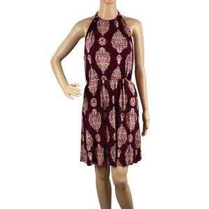 LOFT Beach Burgundy Medallion Halter Dress Size M